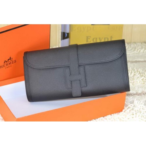 Hermes Jige Clutch Bag Calfskin Leather Black
