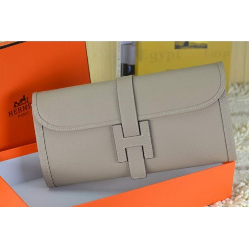 Hermes Jige Clutch Bag Calfskin Leather Grey