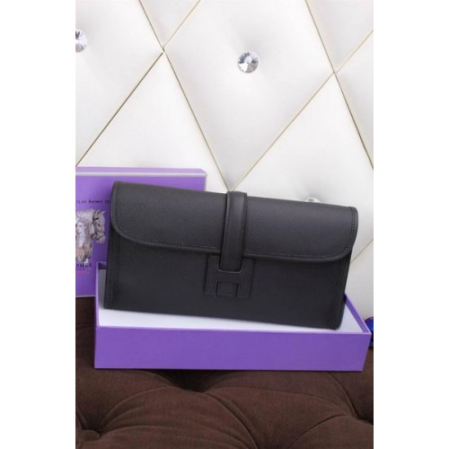 Hermes Jige Clutch Bag Calfskin Leather H258 Black
