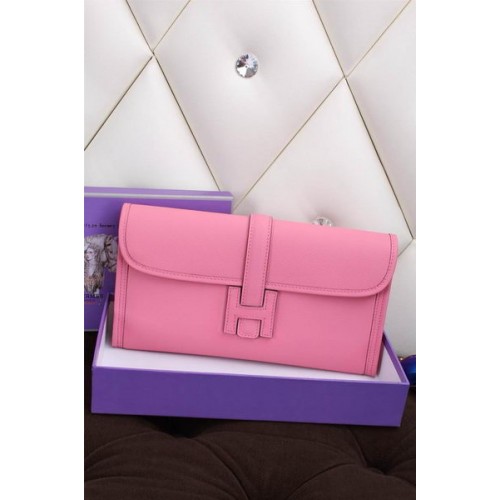 Hermes Jige Clutch Bag Calfskin Leather H258 Pink