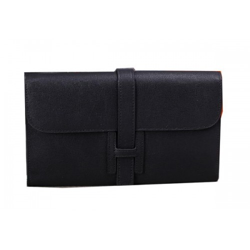 Hermes Jige Clutch Bag Calfskin Leather H8057 Black