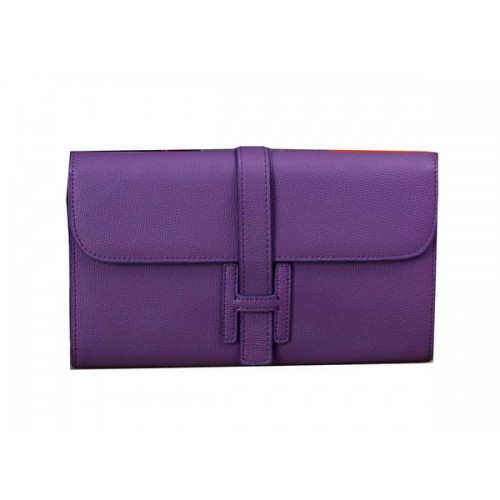 Hermes Jige Clutch Bag Calfskin Leather H8057 Purple