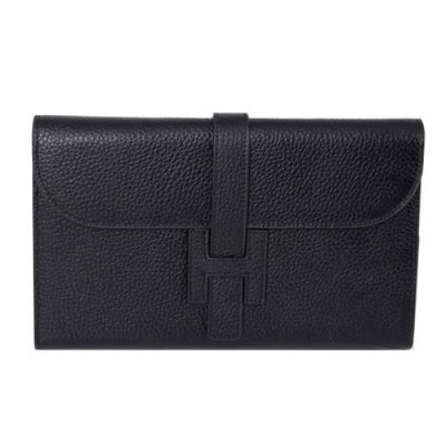 Hermes Jige Clutch Bag Calfskin Leather HQ864 Black