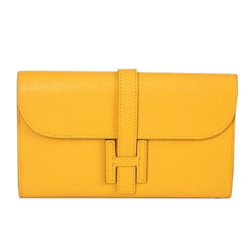 Hermes Jige Clutch Bag Calfskin Leather HQ864 Yellow