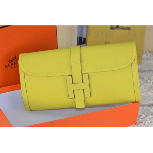 Hermes Jige Clutch Bag Calfskin Leather Lemon