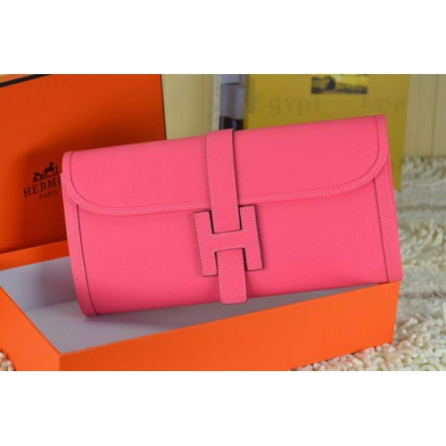 Hermes Jige Clutch Bag Calfskin Leather Light Red