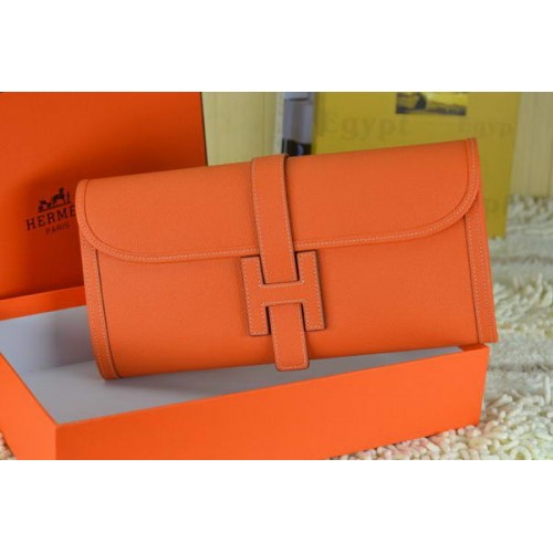 Hermes Jige Clutch Bag Calfskin Leather Orange