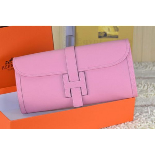 Hermes Jige Clutch Bag Calfskin Leather Pink