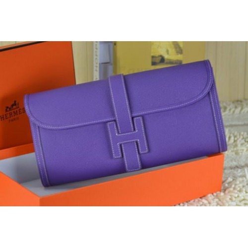 Hermes Jige Clutch Bag Calfskin Leather Purple
