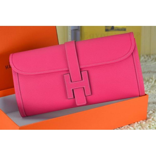 Hermes Jige Clutch Bag Calfskin Leather Rose