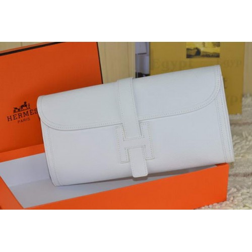 Hermes Jige Clutch Bag Calfskin Leather White