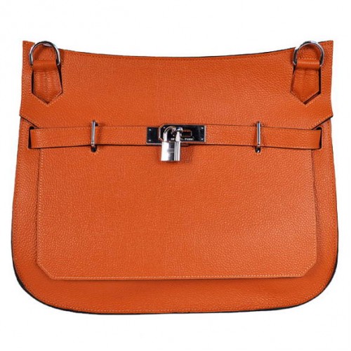 Hermes Jypsiere 34CM Shoulder Bag Silver Hardware Orange