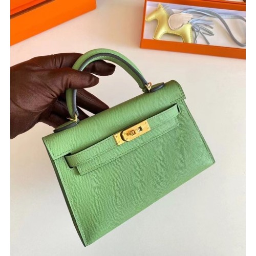 Hermes Kelly 19cm Shoulder Bags Epsom Leather KL19 Gold hardware Avocado Green