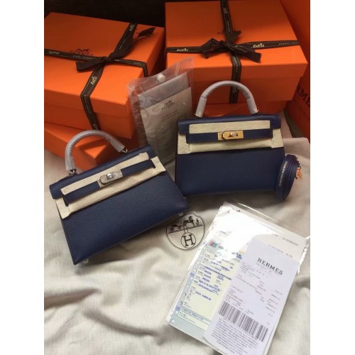 Hermes Kelly 19cm Shoulder Bags Epsom Leather KL19 Royal Blue