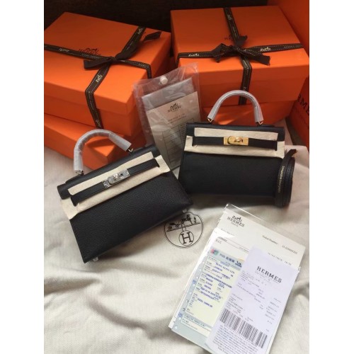 Hermes Kelly 19cm Shoulder Bags Epsom Leather KL19 black