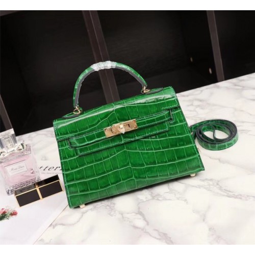 Hermes Kelly 19cm Tote Bag crocodile Leather KL19 green