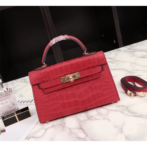 Hermes Kelly 19cm Tote Bag crocodile Leather KL19 red