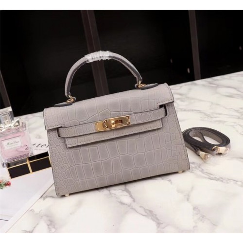 Hermes Kelly 19cm Tote Bag crocodile Leather KL19 light gray