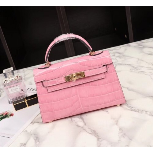 Hermes Kelly 19cm Tote Bag crocodile Leather KL19 pink