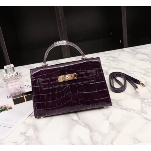 Hermes Kelly 19cm Tote Bag crocodile Leather KL19 purple