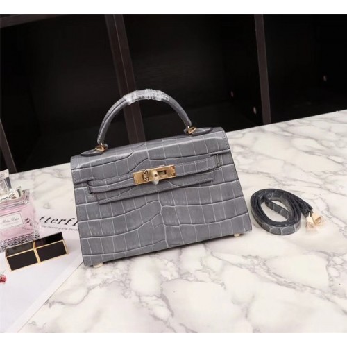 Hermes Kelly 19cm Tote Bag crocodile Leather KL19 grey