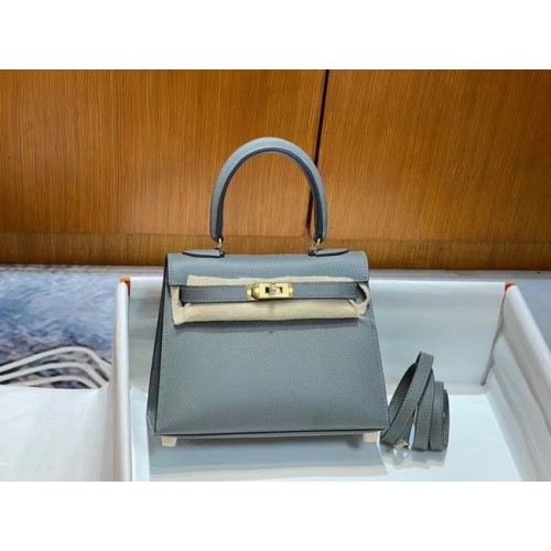 Hermes Kelly 20cm Shoulder Bags Epsom KL2750 Iron gray&gold