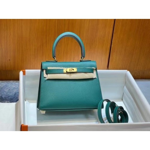 Hermes Kelly 20cm Shoulder Bags Epsom KL2750 Lake green&gold