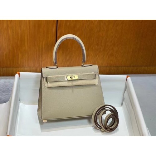 Hermes Kelly 20cm Shoulder Bags Epsom KL2750 Pearl grey&gold