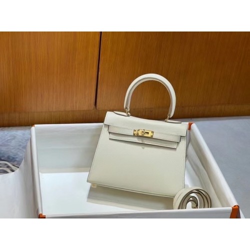Hermes Kelly 20cm Shoulder Bags Epsom KL2750 White&gold