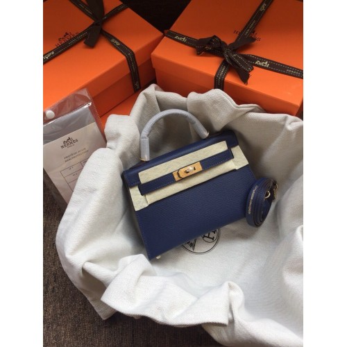 Hermes Kelly 20cm Tote Bag Original Epsom Leather KL20 Blue