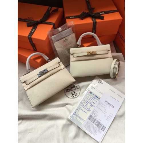 Hermes Kelly 19cm Shoulder Bags Epsom Leather KL19 Cream