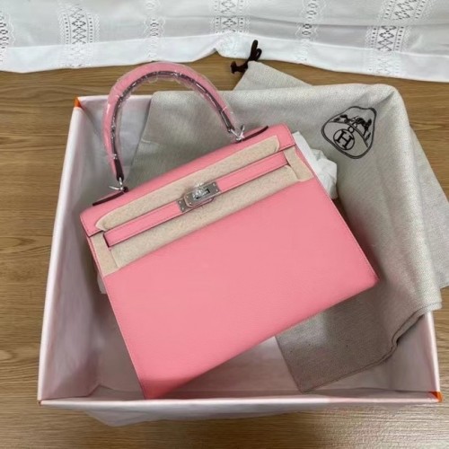 Hermes Kelly 25cm Shoulder Bags Epsom KL2755 pink&silver-Tone Metal