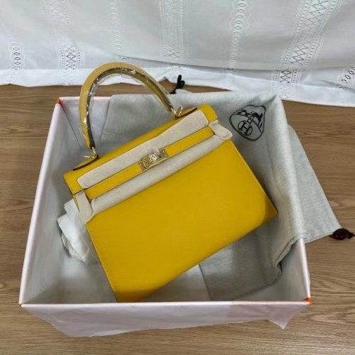 Hermes Kelly 25cm Shoulder Bags Epsom KL2755 yellow&gold-Tone Metal