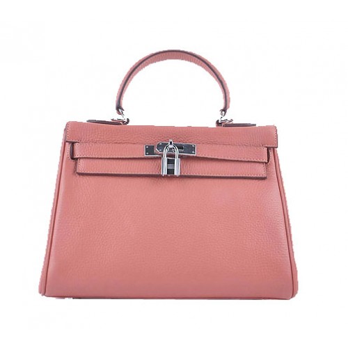 Hermes Kelly 28cm Shoulder Bags Light Pink Grainy Leather Silver