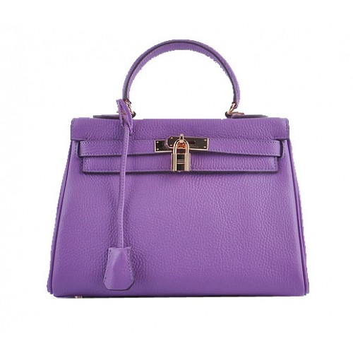 Hermes Kelly 28cm Shoulder Bags Purple Grainy Leather Gold