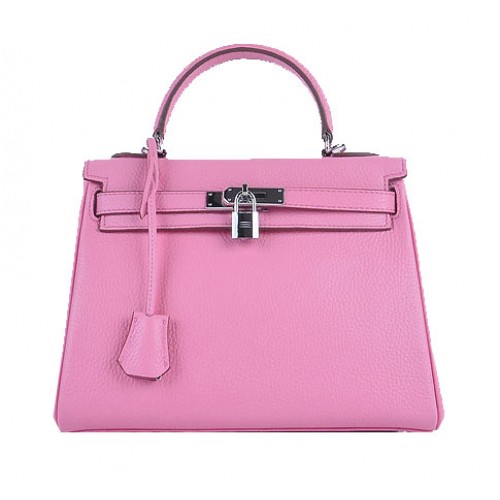 Hermes Kelly 28cm Shoulder Bags Sakura Grainy Leather Silver