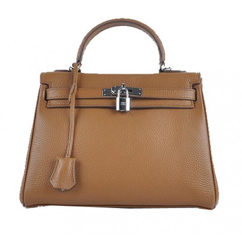 Hermes Kelly 28cm Shoulder Bags Wheat Grainy Leather Silver