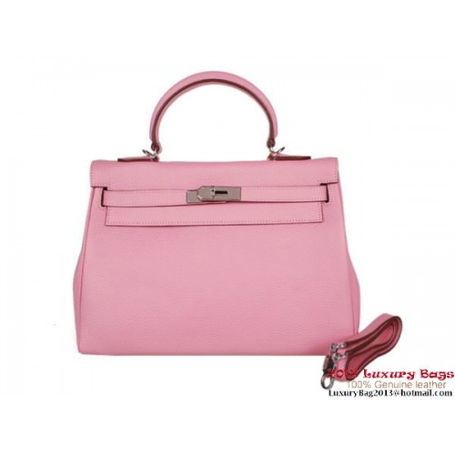 Hermes Kelly 32CM Top Handle Bag Pink Clemence Leather Silver