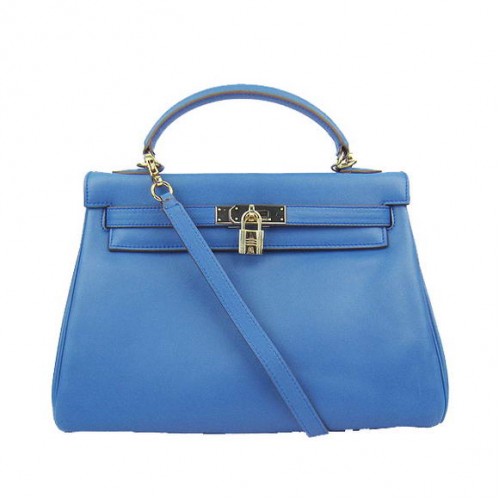 Hermes Kelly 32cm Bags Togo Leather 6108 Blue Golden