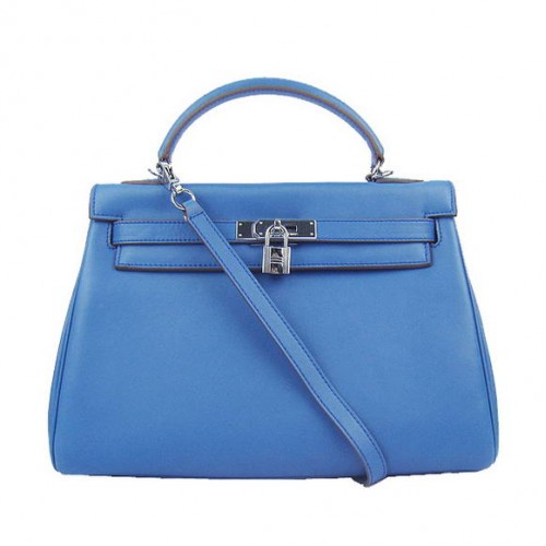 Hermes Kelly 32cm Bags Togo Leather 6108 Blue Silver