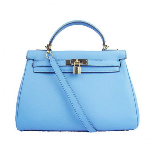 Hermes Kelly 32cm Bags Togo Leather 6108 Light Blue Golden