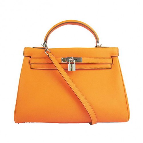 Hermes Kelly 32cm Bags Togo Leather 6108 Orange Silver
