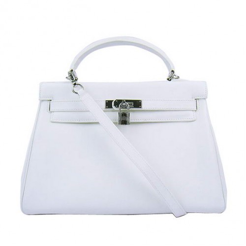 Hermes Kelly 32cm Bags Togo Leather 6108 White Silver