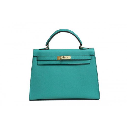 Hermes Kelly 32cm Shoulder Bag Light Green Saffiano Leather K32 Gold
