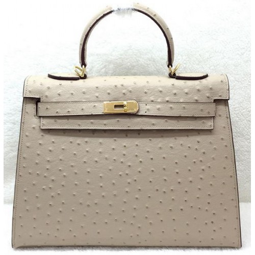 Hermes Kelly 32cm Shoulder Bag Ostrich Leather K32LI Apricot