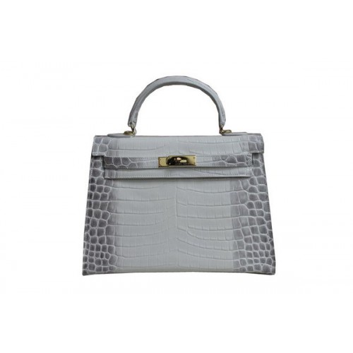 Hermes Kelly 32cm Shoulder Bag White Croco Leather K32 Gold