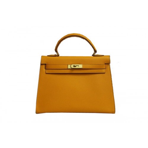 Hermes Kelly 32cm Shoulder Bag Yellow Saffiano Leather K32 Gold