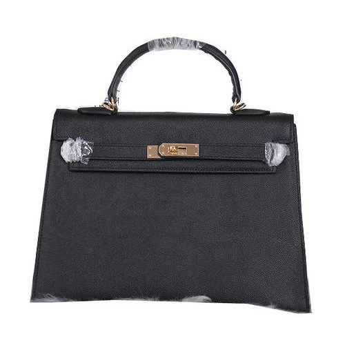 Hermes Kelly 32cm Shoulder Bags Grained Leather Black