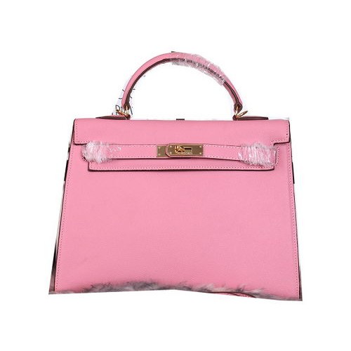 Hermes Kelly 32cm Shoulder Bags Grained Leather Pink