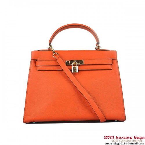 Hermes Kelly 32cm Shoulder Bags H6108 Orange Leather Gold